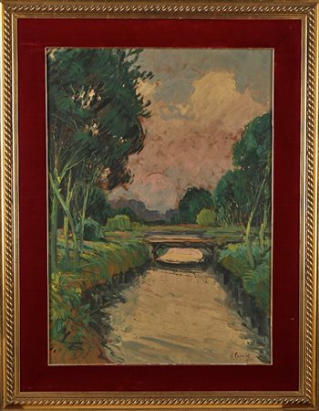 Mario Capuzzo (Badia Polesine, 1902 - Badia Polesine, 1978) 
"Paesaggio" 
Olio su tavola Cm 50x70