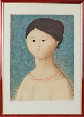 Antonio Bueno (Berlino, 21/07/1918 - Fiesole, 26/09/1984) 
"Ragazza con collana di corallo" 
Litografia a Colore su carta Cm 70x50