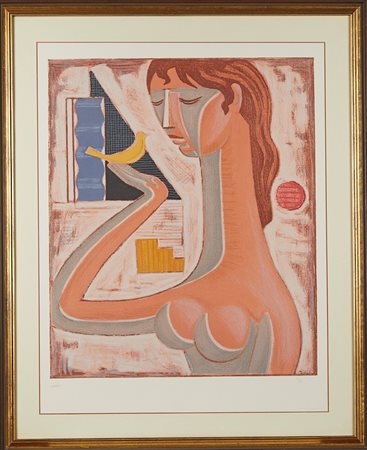 Mario Tozzi (Fossombrone, 30/10/1895 - Saint-Jean-du-Gard, 08/09/1979) 
Il Canarino" 1978
Litografia a Colore su carta Cm 75,5x58,5