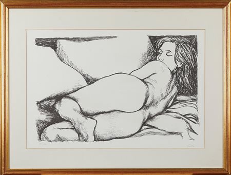 Renato Guttuso (Bagheria, 26/12/1911 - Roma, 18/01/1987) 
"Nudo disteso" 
Litografia a colori su carta Cm: 43,5x65,5