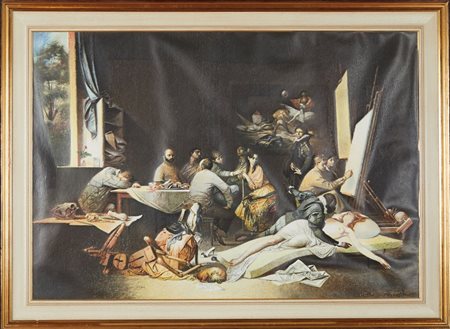 Riccardo Tommasi Ferroni (Pietrasanta, 04/12/1934 - Pieve di Camaiore, 19/02/2000) 
"Senza titolo" 
Litografia a colori su tela Cm 65x93