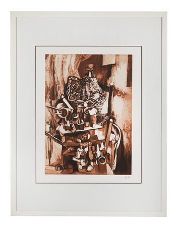 Renato Guttuso (Bagheria, 26/12/1911 - Roma, 18/01/1987) 
“Natura morta” 
Litografia a colori su carta Cm 48x36