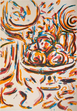 Piero Manai (Bologna, 28/09/1951 - Bologna, 1989) 
“Natura morta” Anni ‘80
Litografia a colori su carta Cm 70x50