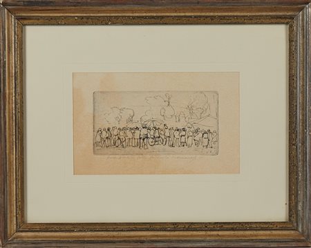 Paolo Manaresi (Bologna, 23/09/1908 - Bologna, 20/07/1991) 
"Gente al mercato" 1949
Incisione su carta Cm lastra: 10x19
