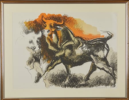 Augusto Murer (Falcade, 21/05/1922 - Padova, 11/05/1985) 
"Toro" 
Litografia a colori su carta Cm 50x70