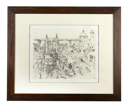 Walter Piacesi (Ascoli Piceno, 1929 - Fermignano, 16/03/2022) 
“Urbino” 1986
Incisione su carta Cm 39x49
