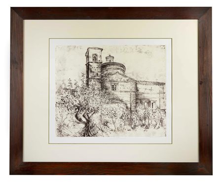 Walter Piacesi (Ascoli Piceno, 1929 - Fermignano, 16/03/2022) 
“S. Bernardino” 1986
Incisione su carta Cm 40x49