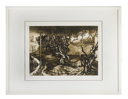 Renato Guttuso (Bagheria, 26/12/1911 - Roma, 18/01/1987) 
“Paesaggio” 
Litografia a colori su carta Cm 48x36