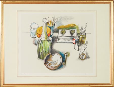 Renato Guttuso (Bagheria, 26/12/1911 - Roma, 18/01/1987) 
 "Natura morta" 
Litografia a colori su carta Cm lastra: 43x52,5