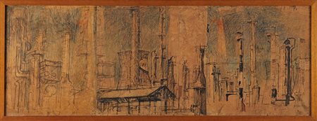 Farpi Vignoli (Bologna, 21/08/1907 - Bologna, 03/11/1997) 
"Senza titolo" 
Tecnica mista su carta applicata su tavola Cm 28,5x78,5