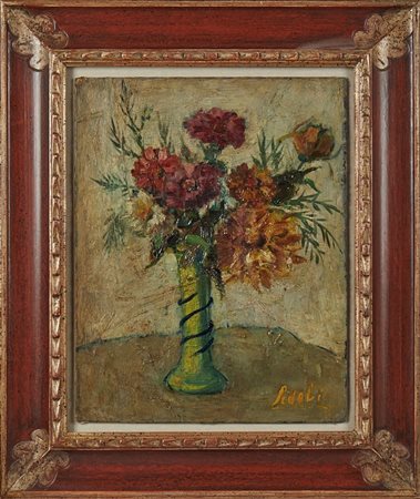 Pacifico Sidoli (Piacenza , 1868 - Piacenza, 1963) 
"Vaso di fiori" 
Olio su tavola Cm 44x34