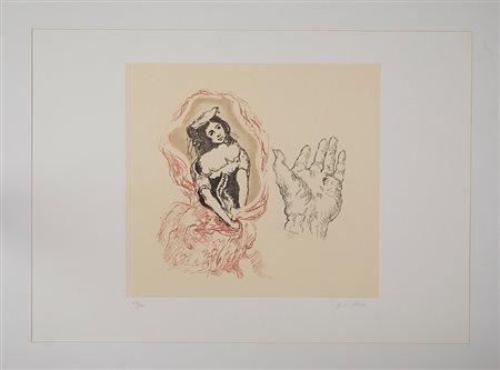 Giorgio De Chirico (Volo, 10/07/1888 - Roma, 20/11/1978) 
“Composizione romantica” 
Incisione a vernice molle e acquatinta a 3 colori su carta Cm 50,5x70