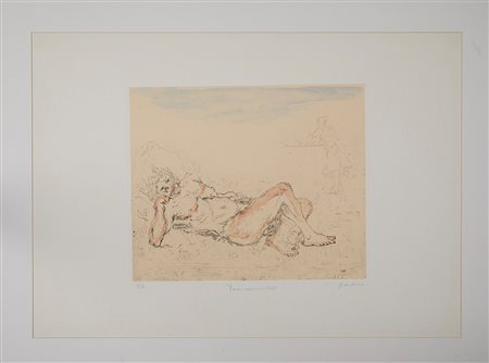 Giorgio De Chirico (Volo, 10/07/1888 - Roma, 20/11/1978) 
“Fauno addormentato” 
Colorata a mano Cm 50x70