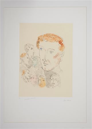 Giorgio De Chirico (Volo, 10/07/1888 - Roma, 20/11/1978) 
“Personaggi” 
Colorata a mano Cm 70x50,5