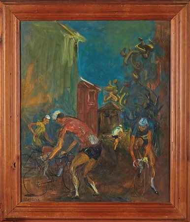 Nino Corrado Corazza (Bologna, 22/08/1897 - Bologna, 10/03/1975) "Ciclisti"  Cm 60x50 Cm 60x50