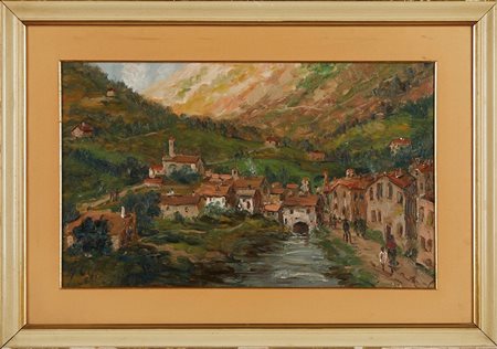 Giuliano Amadori (Bologna, 1883 - Bologna, 1972) 
"Paesello appenninico" 1954
Olio su tavola Cm 31x52