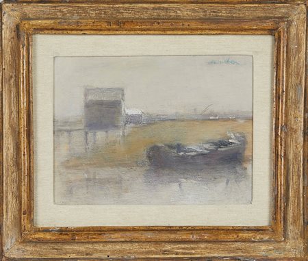 Norma Mascellani (Bologna, 03/07/1909 - Bologna, 07/12/2009) 
"Porto Corsini" 
Olio su tavola Cm 15x20,5