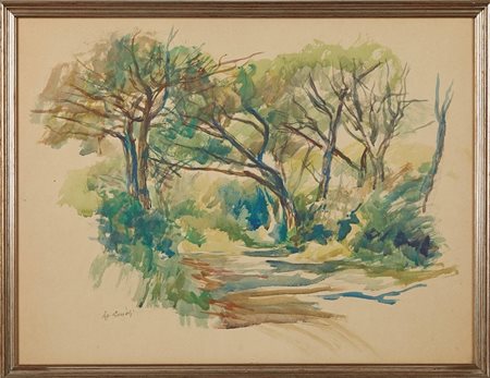 Ugo Guidi(Comacchio 1923 – Bologna 2007) "Paesaggio" Acquerello su carta 