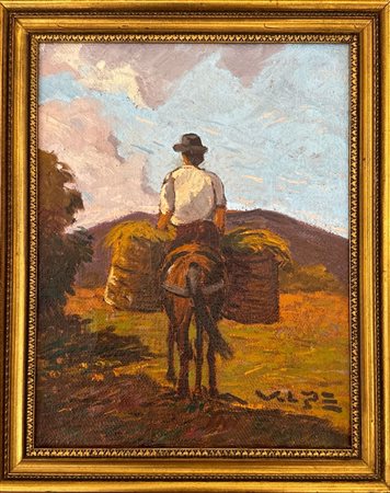 ANGIOLO VOLPE (Livorno 1943) "Senza titolo". Olio su tela. Cm 37,5x29,5. Opera firmata in basso a destra Volpe.