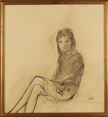 Alberto Sughi (Cesena , 05/10/1928 - Bologna, 31/03/2012) 
"Giovane ragazza" 
Tecnica Mista su Carta Cm 66,5x61,5