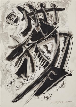 Umberto Mastroianni (Fontana Liri, 1910 - Marino, 1998) 
"Senza titolo" 
Tecnica mista su carta Cm 34x24,5