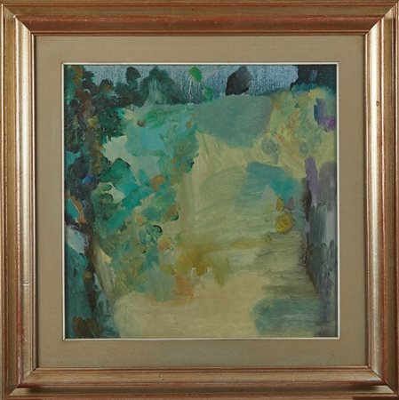 Ernesto  Treccani (Milano , 1920 - Milano, 2009) 
"Il piccolo campo" 
Olio su tela Cm 50x50