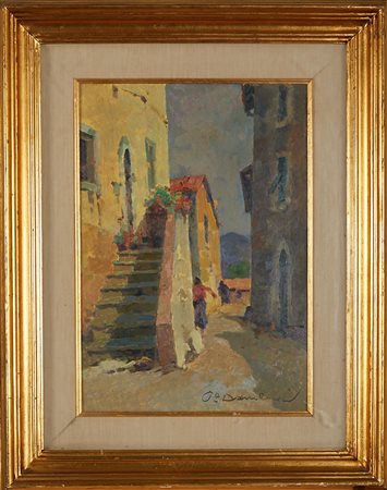 Carlo Domenici (Livorno, 18/03/1897 - Portoferraio, 29/06/1981) 
"Vicolo elbano al sole" 
Olio su faesite Cm 50x35,5