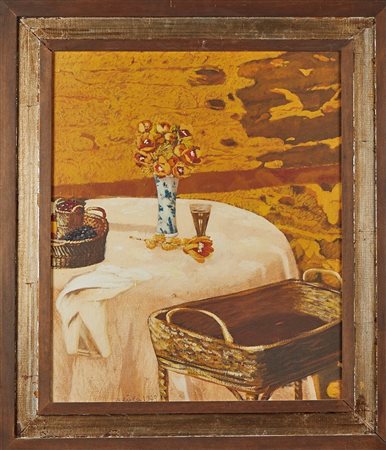 Antonio Saliola (Bologna, 28/09/1939 - Bologna, 10/03/2024) 
"Il porto dello zio Beniamino" 
Olio su tela Cm 60x50