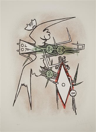 Wifred Lam (Sagua la Grande, 08/12/1902 - Parigi, 11/09/1982) 
“Le Feu Vert” 
Litografia a colori su carta Cm foglio: 70x50