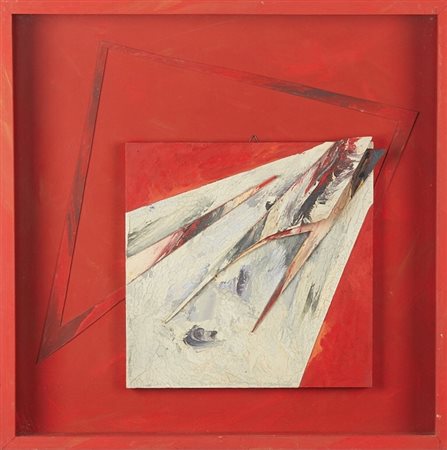 Mario Nanni (Castellina in chianti, 1922 - Bologna, 2019) 
"Senza titolo" 
Olio, tecnica mista e collage su tavola Cm 51x51x6