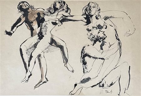 DARIO FO (Sangiano 1926 - Milano 2016) "Senza titolo". Acquerello e tecnica mista su carta. Cm 43x63,5. Opera firmata in basso a destra Dario Fo. Al retro presenta dedica. 