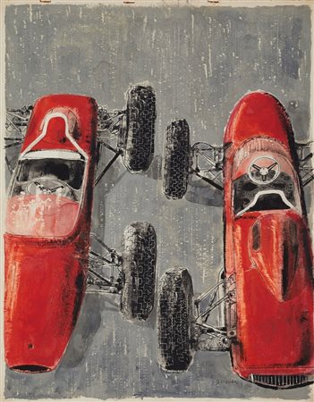 Guido Crepax (Milano, 15/07/1933 - Milano, 31/07/2003) 
"Ferrari 156 F1" 
 Acquerello e matita su cartoncino  Cm 40,5x32
