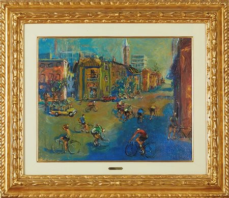 Nino Corrado Corazza (Bologna, 22/08/1897 - Bologna, 10/03/1975) 
"La gara" 
Olio su tela Cm 40x50