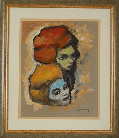 Mino Maccari (Siena, 24/11/1898 - Roma, 16/06/1989) 
 "Le sorelline" 
Olio su cartone Cm 40x50