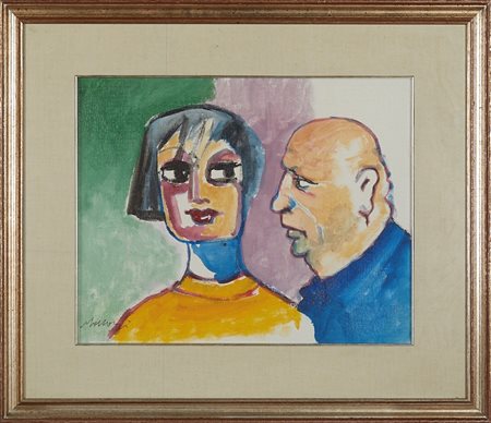 Mino Maccari (Siena, 24/11/1898 - Roma, 16/06/1989) 
"La proposta" 
Olio su faesite Cm 40x50