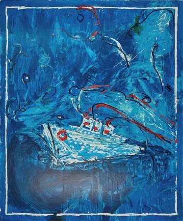 Mario Schifano (Homs, 20/09/1934 - Roma, 26/01/1998) 
"Crociera" 
Serigrafia polimaterica su carta Cm 120x100