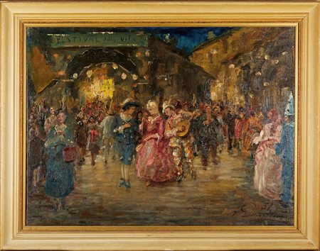 Giuliano Amadori (Bologna, 1883 - Bologna, 1972) 
"Festival della vita" 
Olio su tela Cm 74x100
