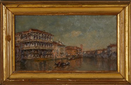 Emanuele Brugnoli (Bologna, 02/09/1859 - Venezia, 1944) 
"Canal grande di Venezia" 
Olio su tela Cm 19,2x35,2