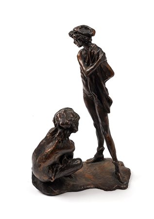 Augusto Murer (Falcade, 21/05/1922 - Padova, 11/05/1985) 
"Due figure" 
Scultura in bronzo Cm 32x20x12,5