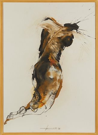 Nicola Samorì (Forlì , 1977 - ) "Figura" Olio e tecnica mista su carta Fabriano applicata su tela Cm 70x50