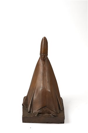 Giacomo Manzù (Bergamo, 22/12/1908 - Roma, 17/01/1991) 
"D'apres Cardinale seduto" 
Scultura in bronzo Cm 41x22x20,5