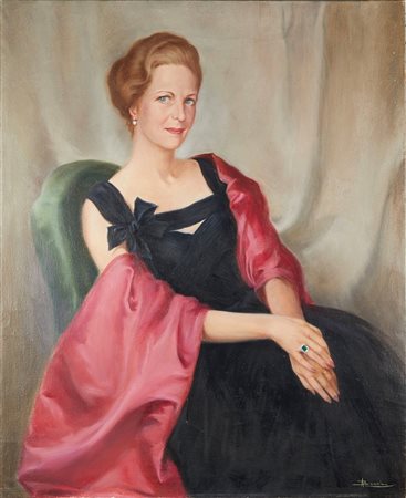 Adolfo Busi (Faenza, 1891 - Bologna, 1977) 
Ritratto di Signora 
Olio su tela Cm 110x90