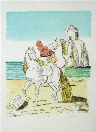 DE CHIRICO GIORGIO (1888 - 1978) - CAVALLI CON TEMPIO.