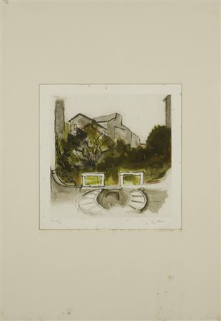 GUTTUSO RENATO (1912 - 1987) - CORTILE DEL PALAZZO DEL GRILLO.