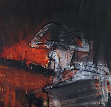 ADAMI VALERIO Bologna 17/03/1935Senza titolo, 1963olio su tela cm. 92,5x94,5;...