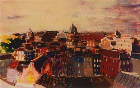 ROSELLI CARLO Milano 20/06/1939Tetti di Roma, 1986olio su tela cm. 25x40,...
