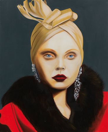 CASTELLI ALBERTO Torino 1970Gold Bow 2003olio su tela cm. 84x66x4,5; firma,...