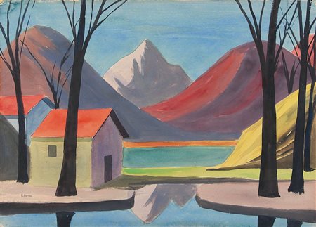 BORRA POMPEO Milano 28/01/1898 - Milano 05/11/1973Paesaggiotempera su cartone...