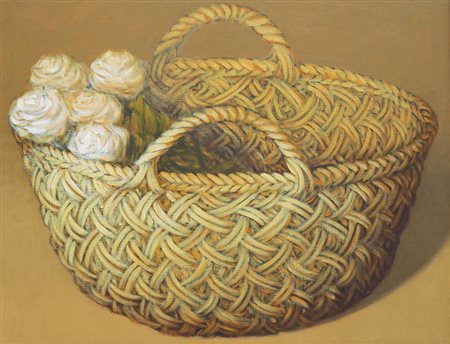 AGUZZI FABIO Milano 14/03/1953Borsa con roseolio su tela cm. 50x65, firma e...