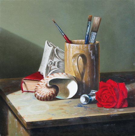 NUNZIANTE ANTONIO Napoli 1956Oggetti alchemiciolio su tela cm. 40x40, firma...